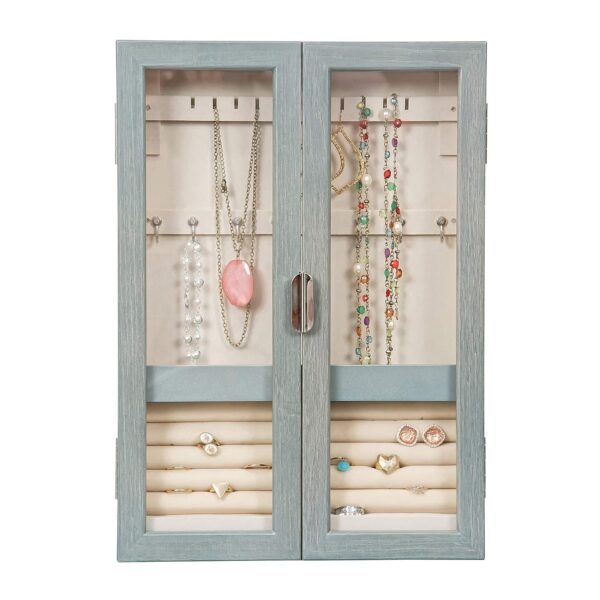 Armario Colgante para Joyas Mele & Co. Leia 00940F19 Acabado Gris Oceanside Puertas de Vidrio 17x12x3 Pulgadas