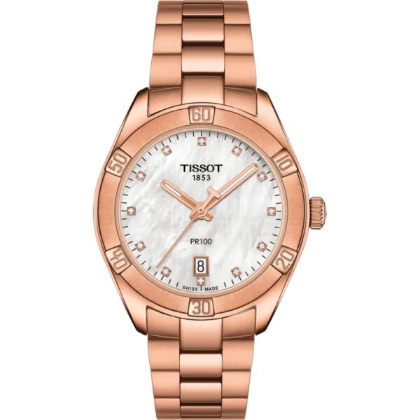 Reloj Tissot PR 100 Sport Chic T1019103311600 para Mujer Caja de Acero Inoxidable 316L con PVD de Oro Rosa Cristal de Za