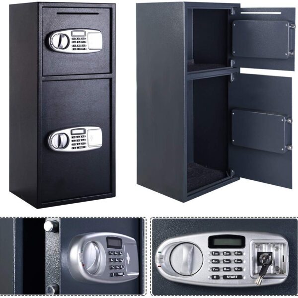 Casart - Caja fuerte de doble puerta, caja fuerte digital con llaves para el hogar y la oficina, caja de seguridad para