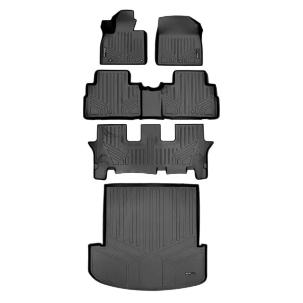 Juego de Alfombrillas SMARTLINER SA0417 B0417 C0417 D0417 3 Filas y Revestimiento de Carga Negro Todo Clima para Kia Tel