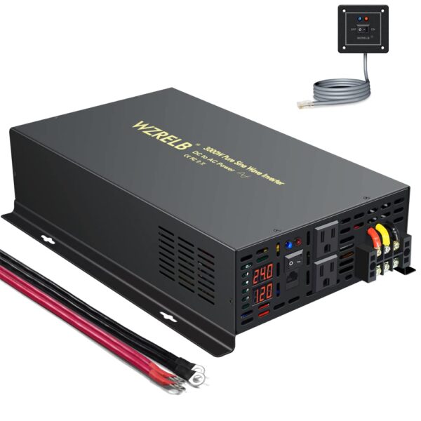 Inversor de Corriente WZRELB RBP-300024WR Onda Sinusoidal Pura 3000W 24V CC a 120V CA con 2 Salidas y Control Remoto