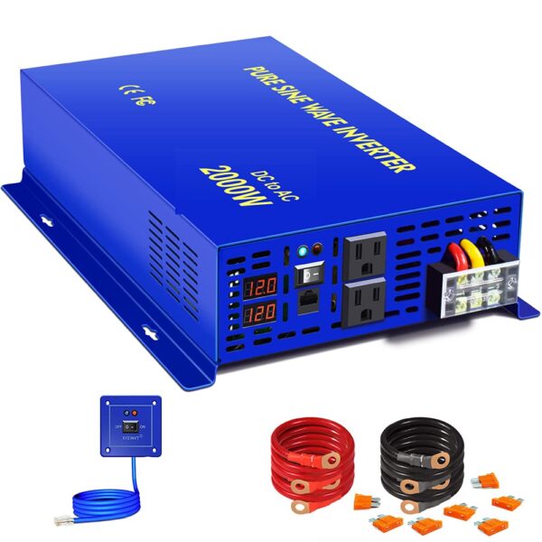 Inversor de Onda Sinusoidal Pura XYZ INVT XYZ2000W12VWD 2000W 12V DC a 120V AC Control Remoto 15 pies Potencia de Sobret