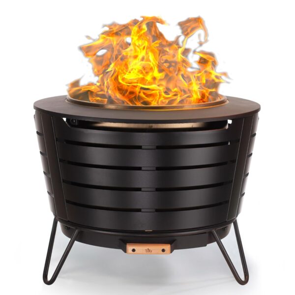 Chimenea de Patio TIKI 111900168 25 Pulgadas Sin Humo Acero Inoxidable Negro con Bandeja de Cenizas Removible Soporte y