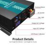Inversor de Corriente WZRELB RBP-300048 3000W 48V a 120V Onda Sinusoidal Pura 2 Salidas de CA Negro