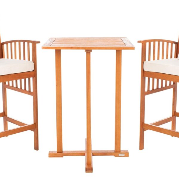Juego de Mesa de Bar Safavieh PAT7043C Outdoor Collection 3 Piezas 39.8 Pulgadas Madera de Eucalipto Color Natural