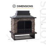Chimenea para Exteriores Sunjoy Gwendolyn Acero Negro con Piedra Manufacturada Rejilla Removible y Atizador