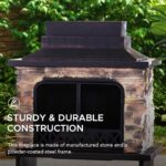Chimenea para Exteriores Sunjoy Gwendolyn Acero Negro con Piedra Manufacturada Rejilla Removible y Atizador
