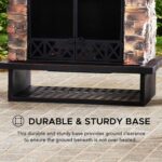 Chimenea para Exteriores Sunjoy Gwendolyn Acero Negro con Piedra Manufacturada Rejilla Removible y Atizador