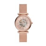 Reloj Fossil Carlie Automático Acero Inoxidable Malla Oro Rosa 35mm
