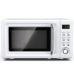 Horno microondas retro para encimera, grande de 0.7 pies cúbicos, 700 vatios, encimera de acero laminado en frío con aju