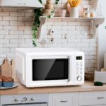 Horno microondas retro para encimera, grande de 0.7 pies cúbicos, 700 vatios, encimera de acero laminado en frío con aju
