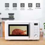 Horno microondas retro para encimera, grande de 0.7 pies cúbicos, 700 vatios, encimera de acero laminado en frío con aju