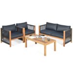 Juego de Muebles para Exteriores Tangkula HW63868WHUS Madera de Acacia 4 Piezas Gris