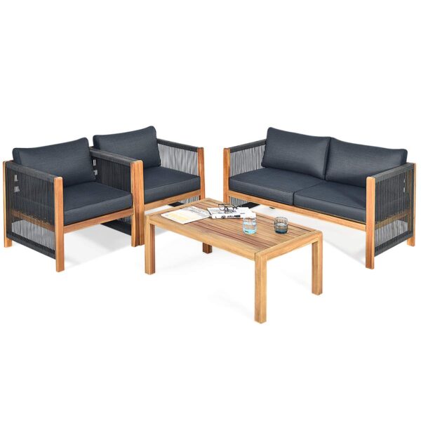 Juego de Muebles para Exteriores Tangkula HW63868WHUS Madera de Acacia 4 Piezas Gris