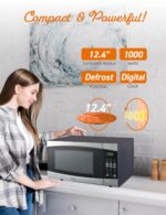 COMMERCIAL CHEF Microondas de 1.6 pies cúbicos con 10 niveles de potencia, microondas pequeño con botón pulsador, microo
