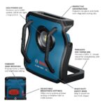 Reflector LED Bosch GLI18V-4000CN Bluetooth 18V 4000 Lúmenes Control Remoto Cuerpo de Metal Herramienta Desnuda