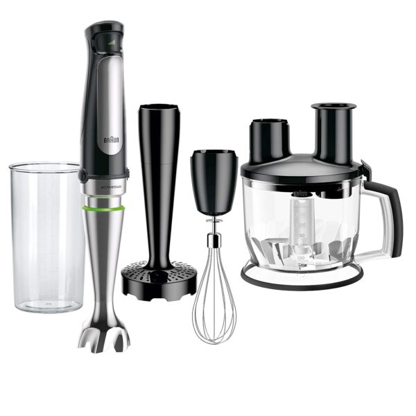 Braun Batidora de mano de inmersión 4 en 1, potente batidora de acero inoxidable de 500 W, velocidad variable + procesad