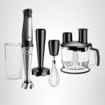 Braun Batidora de mano de inmersión 4 en 1, potente batidora de acero inoxidable de 500 W, velocidad variable + procesad