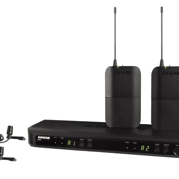 Shure BLX188/CVL Sistema de micrófono inalámbrico - Vida de batería de 14 horas, rango de 300 pies, UHF | Incluye (2) mi