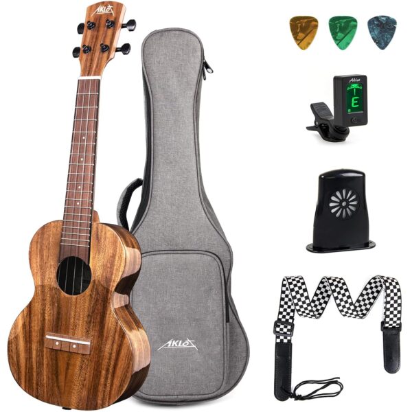 AKLOT Ukelele de acacia completamente sólido, ukelele con tono súper cálido para profesionales, principiantes y adultos,