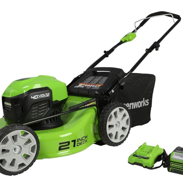 Podadora Greenworks Inalámbrica MO40L4210 40V 21 pulgadas con Batería Dual y Puerto USB