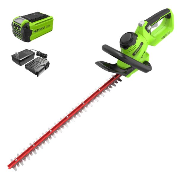 Cortasetos Inalámbrico Greenworks HT40B212 40 V 24 Pulgadas Capacidad de Corte 1 Pulgada con Batería USB 2.0 Ah y Cargad