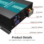 Inversor de Potencia WZRELB RBP-300036 Onda Sinusoidal Pura 3000W 36V a 120V con 2 Salidas de CA Negro