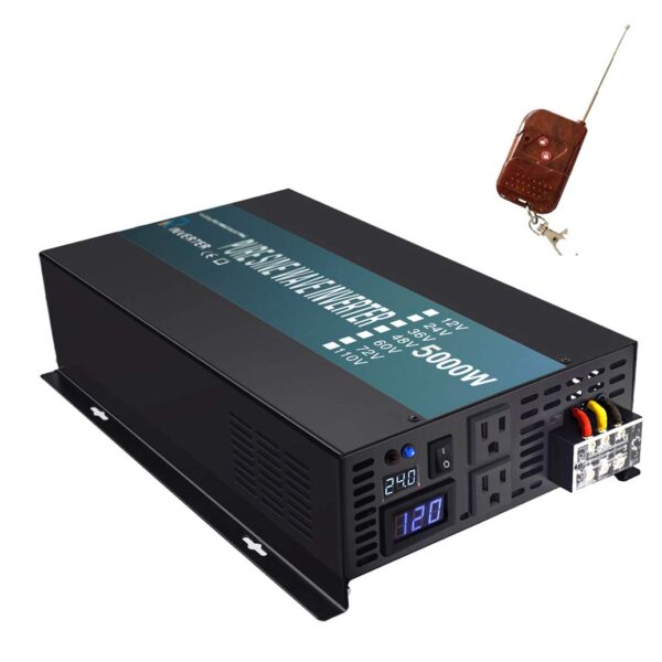 Inversor de Corriente WZRELB RBPRC-500036 5000W 36V a 120V Onda Sinusoidal Pura 2 Salidas CA Control Remoto
