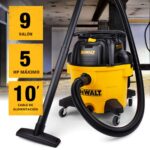 DEWALT Aspiradora para Seco y Húmedo de 9 Galones, Aspiradora de Taller de Alta Capacidad con Accesorios, 5 HP Máximo, c