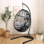 Silla Colgante de Huevo Giantex GT-OP70424GR+ 36.5 Pulgadas con Soporte de Hamaca en C Gris