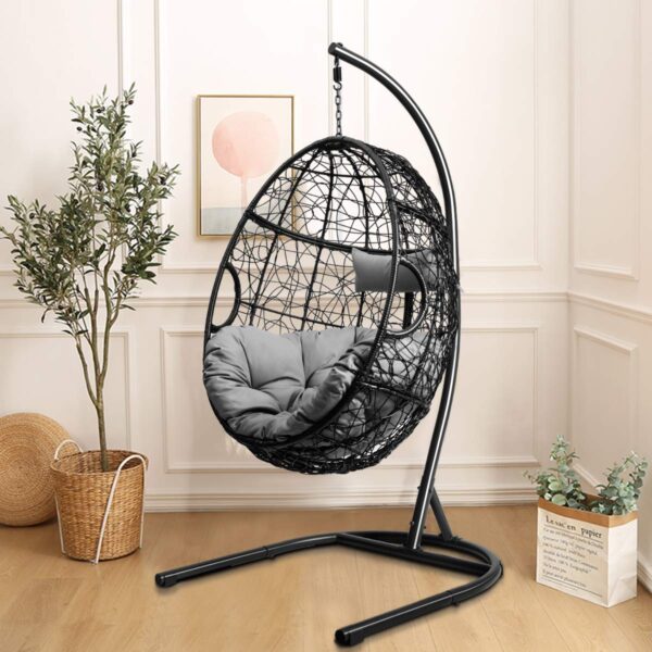 Silla Colgante de Huevo Giantex GT-OP70424GR+ 36.5 Pulgadas con Soporte de Hamaca en C Gris