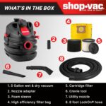 Shop-Vac Aspiradora portátil húmeda/seca de 5 galones y 6.0 HP de potencia máxima, manguera de 1-1/2 pulgadas de diámetr