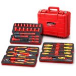 Powerbuilt Juego de herramientas VDE para electricistas aislados de 50 piezas de 1000 V con estuche impermeable, 3/8 pul