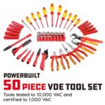 Powerbuilt Juego de herramientas VDE para electricistas aislados de 50 piezas de 1000 V con estuche impermeable, 3/8 pul