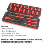 Powerbuilt Juego de herramientas VDE para electricistas aislados de 50 piezas de 1000 V con estuche impermeable, 3/8 pul