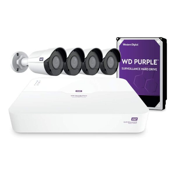 WD ReadyView Sistema de vigilancia 4K - 8MP UHD, 6TB WD Purple HDD, PoE, NVR, clasificación IP67, 4 cámaras, detección d