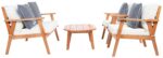 Juego de Conversación para Exteriores Safavieh Deacon 4 Piezas Madera de Acacia PAT7050D Beige Azul Marino