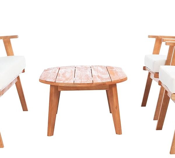 Juego de Conversación para Exteriores Safavieh Deacon 4 Piezas Madera de Acacia PAT7050D Beige Azul Marino