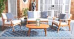 Juego de Conversación para Exteriores Safavieh Deacon 4 Piezas Madera de Acacia PAT7050D Beige Azul Marino