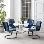 Juego de Comedor Crosley Furniture Ridgeland KO10015NV 5 Piezas Mesa Redonda de Metal Azul Marino