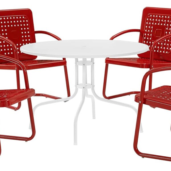Juego de Comedor Crosley Furniture Bates KO10017RE 5 Piezas Mesa Redonda de Metal y 4 Sillas Rojo Brillante