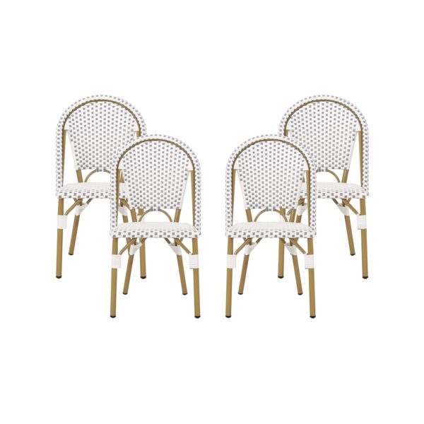 Silla Francesa para Exteriores Christopher Knight Home Philomena 313256 Juego de 4 Gris y Blanco Acabado Bambú Aluminio