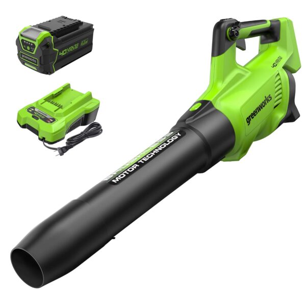 Soplador de Hojas Greenworks BLF442 40V Sin Escobillas 130 MPH 550 CFM con Batería 4.0 Ah y Cargador
