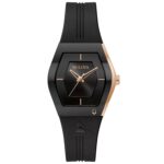 Reloj Bulova Latin Grammy Gemini 97L163 Caja Tonneau Acero Inoxidable Oro Rosa Correa de Silicona Negra Mujer