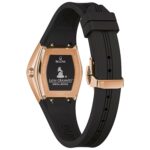 Reloj Bulova Latin Grammy Gemini 97L163 Caja Tonneau Acero Inoxidable Oro Rosa Correa de Silicona Negra Mujer