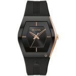 Reloj Bulova Latin Grammy Gemini 97A163 para Hombre Caja Tonneau Acero Inoxidable Oro Rosa Correa de Silicona Negra 40.5