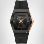 Reloj Bulova Latin Grammy Gemini 97A163 para Hombre Caja Tonneau Acero Inoxidable Oro Rosa Correa de Silicona Negra 40.5