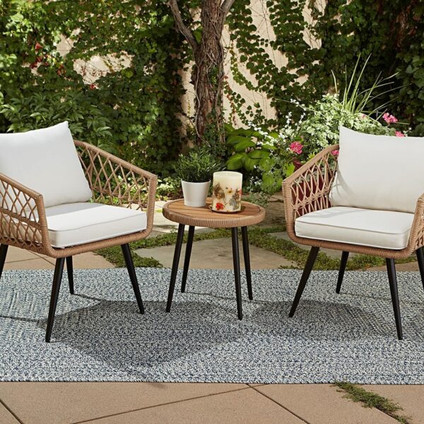 Juego de Muebles para Exteriores Quality Outdoor Living 65-YZ03HM Hermosa 3 Piezas Mimbre Bronceado Cojines de Lino