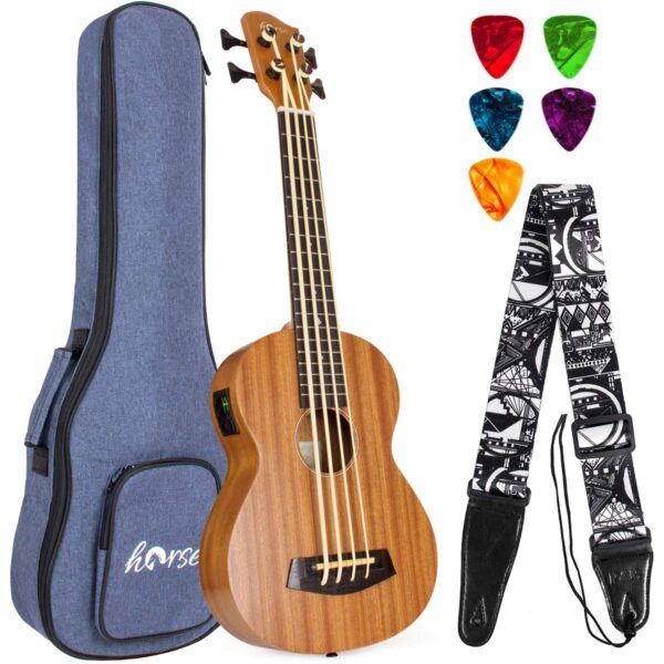 Ukelele lotmusic bajo acústico eléctrico de 30 pulgadas, de madera African Blackwood, profesional, cuerdas Aquila EADG,