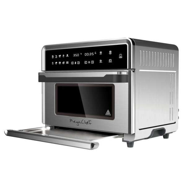 Megachef 10 en 1 electrónico multifunción 360 grados tecnología de aire caliente horno de encimera, cromo plateado
